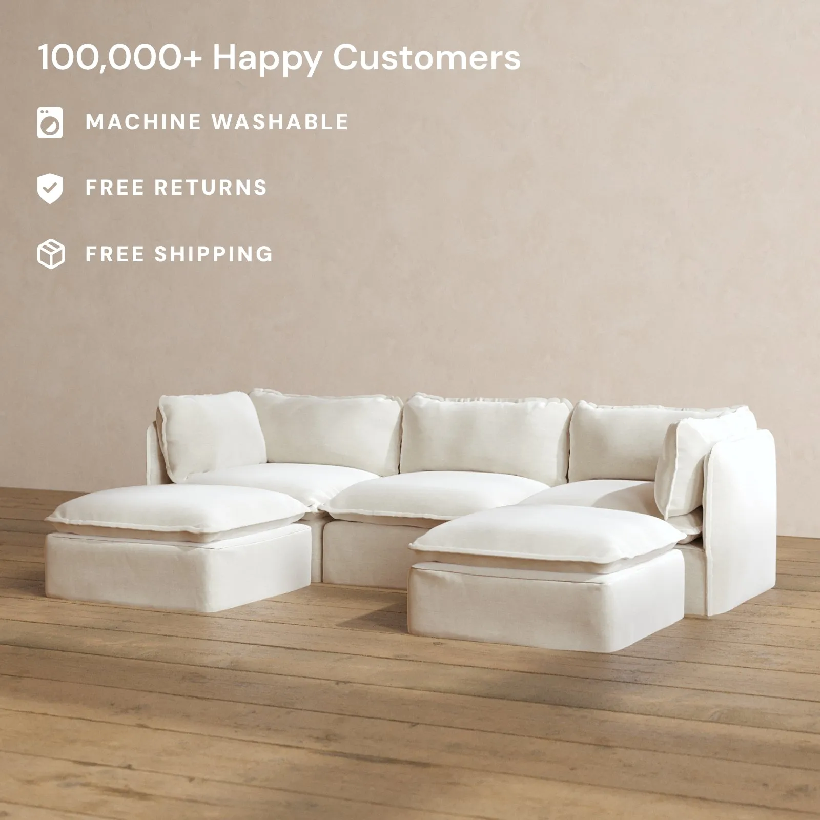 Modular Washable 3-Seater U-Sectional in Coco | Memorix  Seat | Contour Pillow