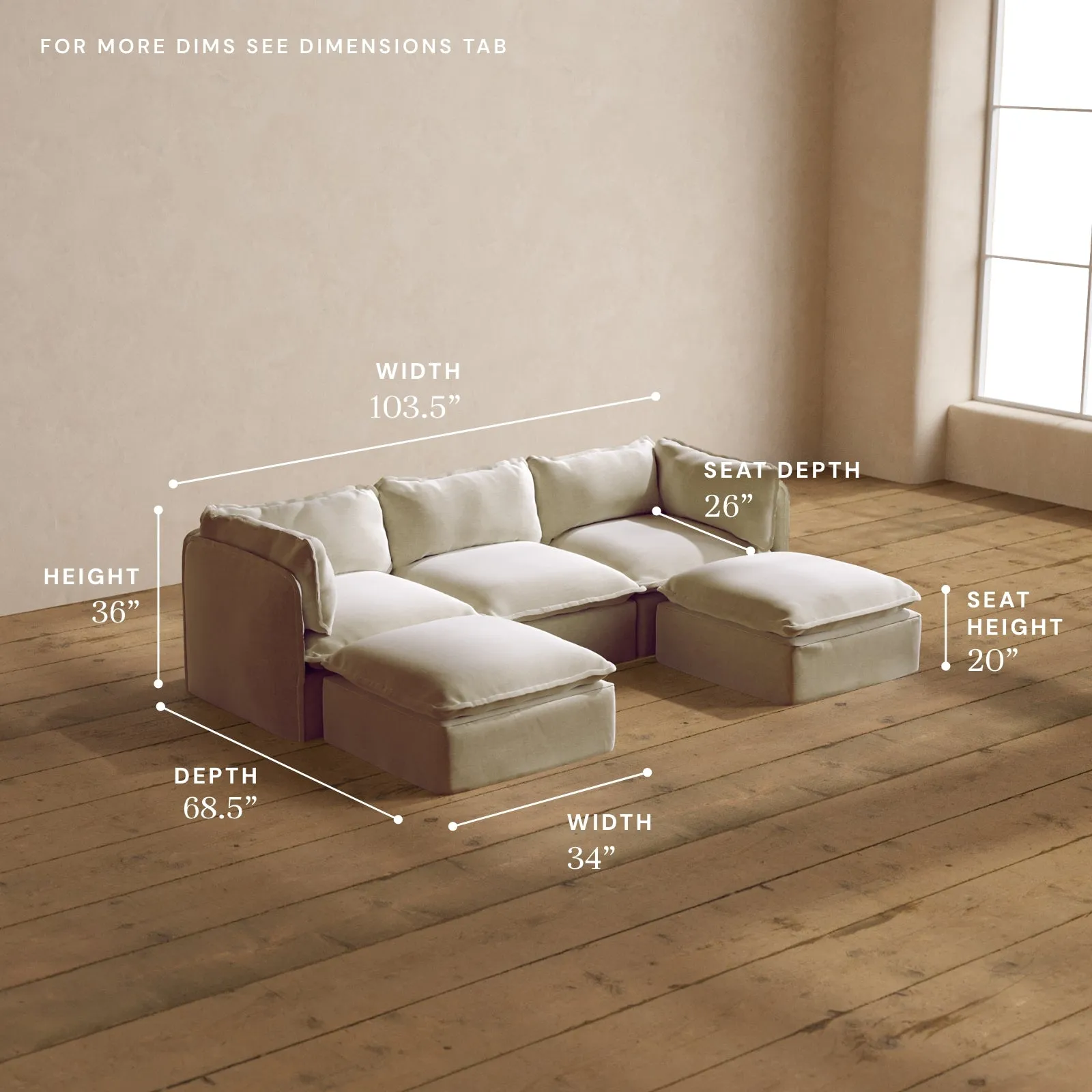 Modular Washable 3-Seater U-Sectional in Coco | Memorix  Seat | Contour Pillow