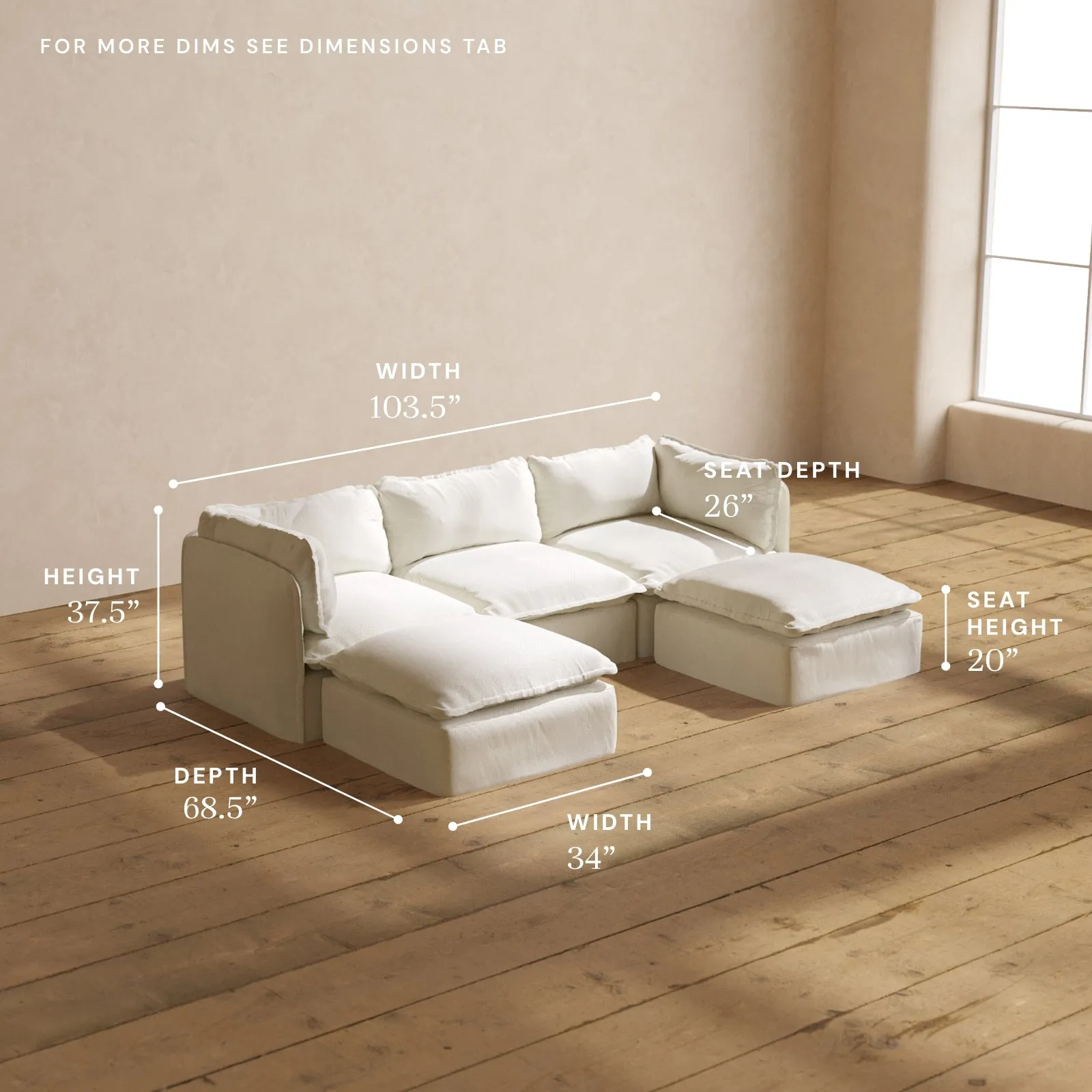 Modular Washable 3-Seater U-Sectional in Eggshell | Memorix  Seat | Contour Pillow