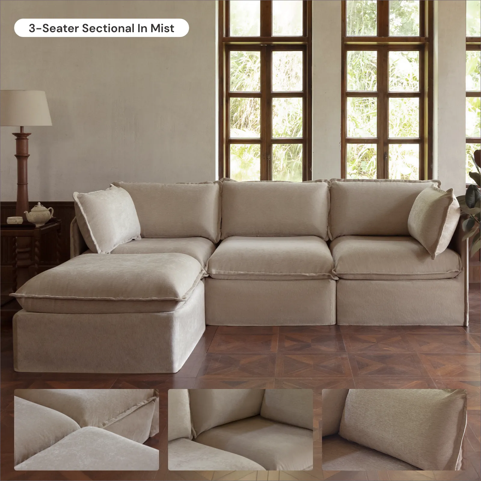 Modular Washable 3-Seater U-Sectional in Mist | Memorix  Seat | Contour Pillow