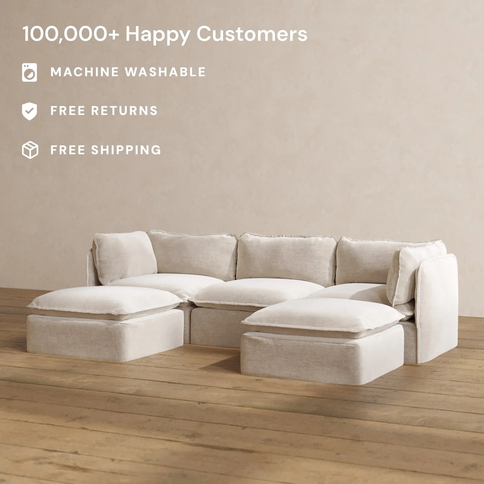 Modular Washable 3-Seater U-Sectional in Mist | Memorix  Seat | Contour Pillow