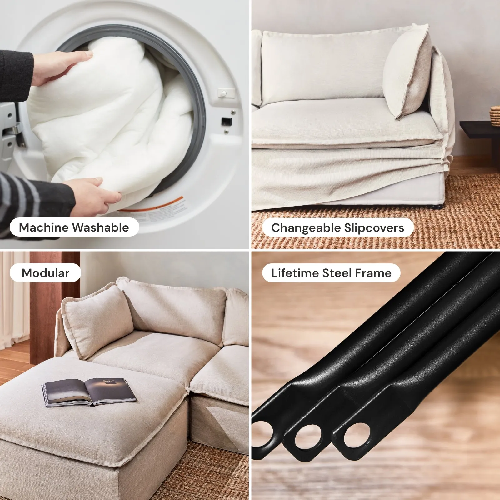 Modular Washable 3-Seater U-Sectional in Mist | Memorix  Seat | Contour Pillow