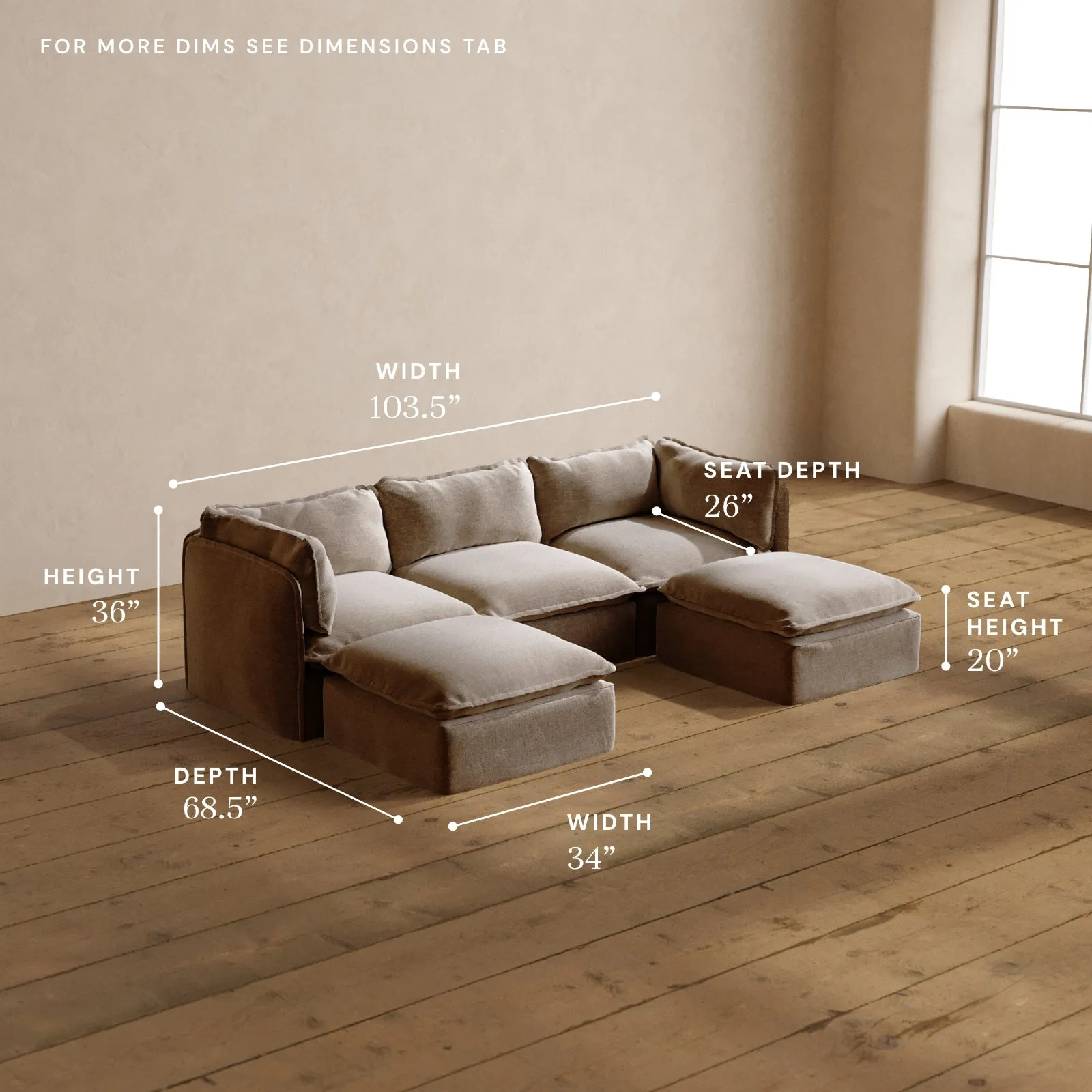 Modular Washable 3-Seater U-Sectional in Mist | Memorix  Seat | Contour Pillow