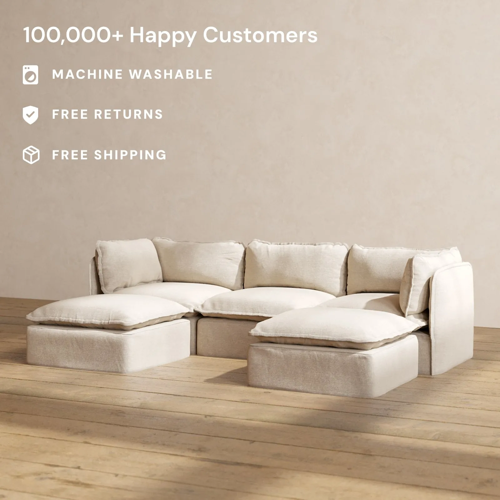 Modular Washable 3-Seater U-Sectional in Oat | Memorix  Seat | Contour Pillow