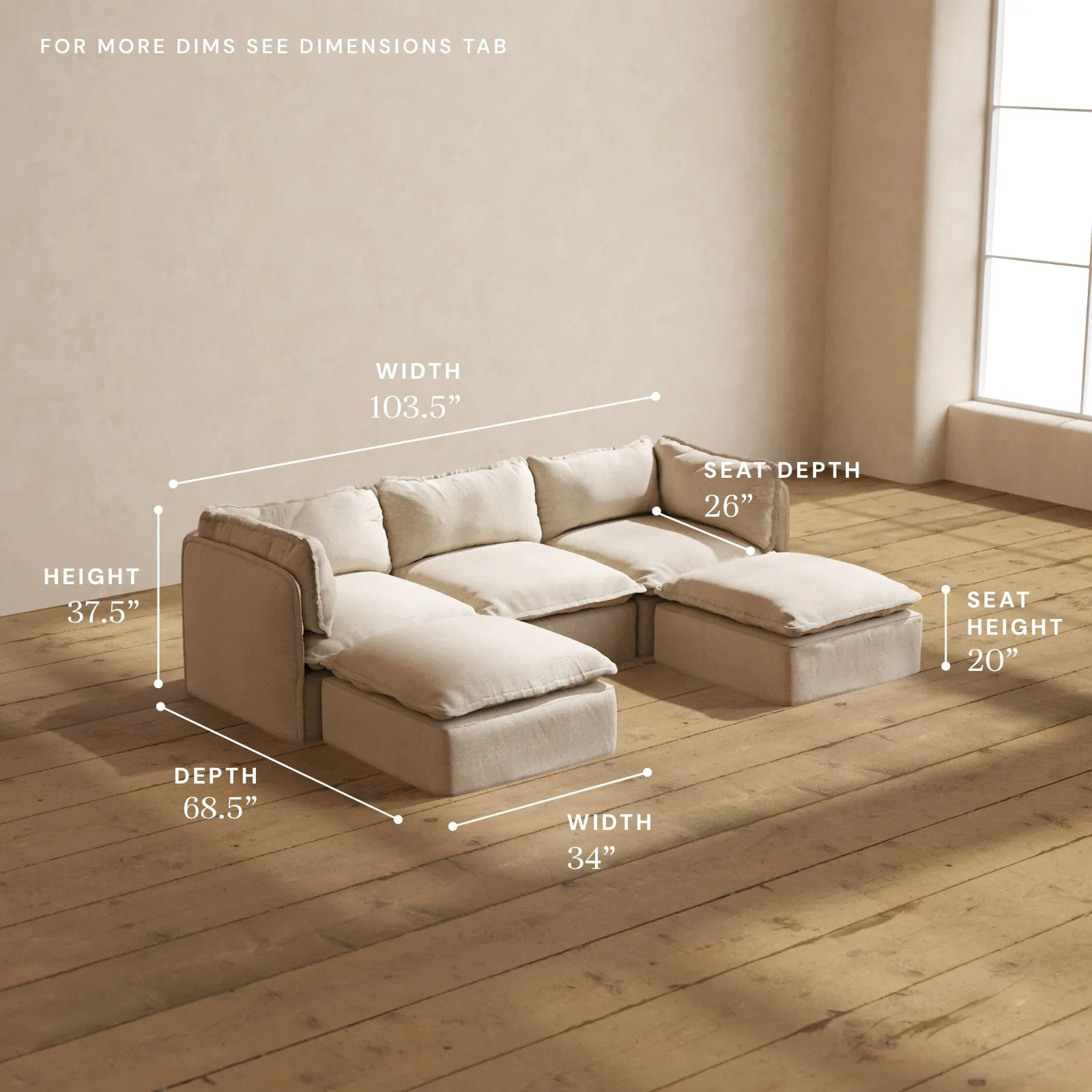 Modular Washable 3-Seater U-Sectional in Oat | Memorix  Seat | Contour Pillow