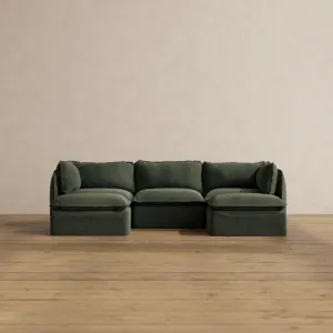 Modular Washable 3-Seater U-Sectional in Olivine | Memorix  Seat | Contour Pillow