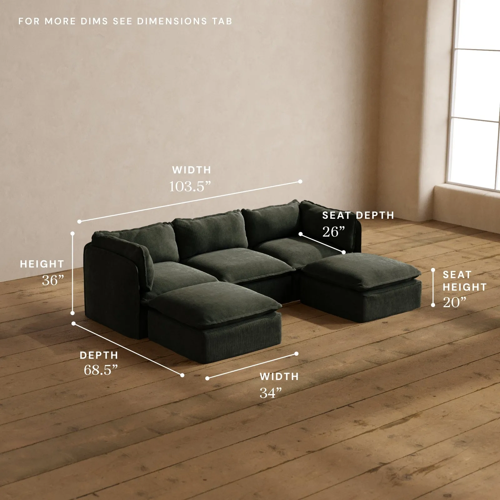 Modular Washable 3-Seater U-Sectional in Olivine | Memorix  Seat | Contour Pillow