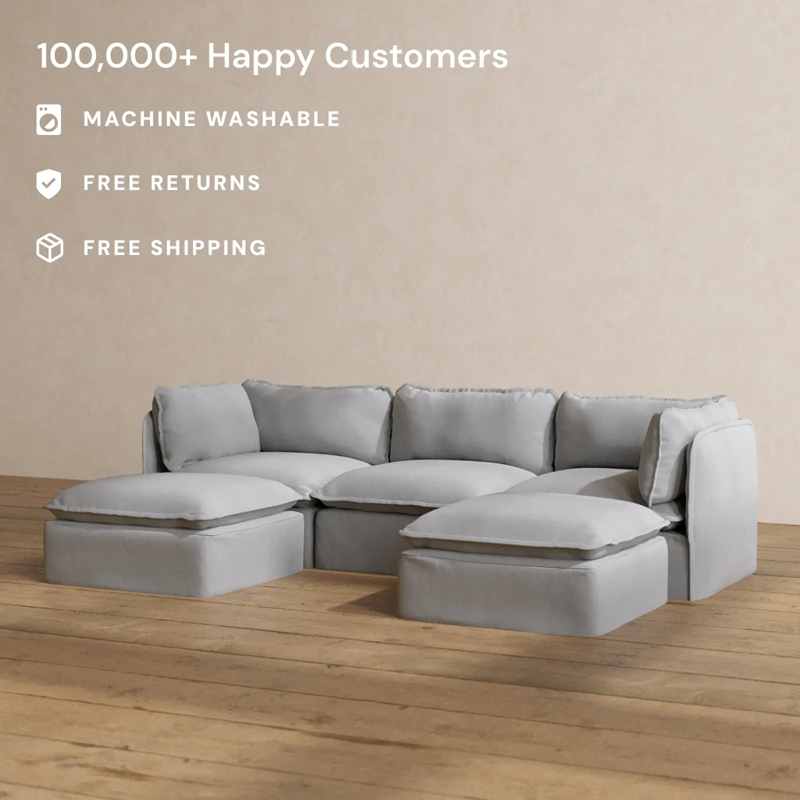 Modular Washable 3-Seater U-Sectional in Pumice | Memorix  Seat | Contour Pillow