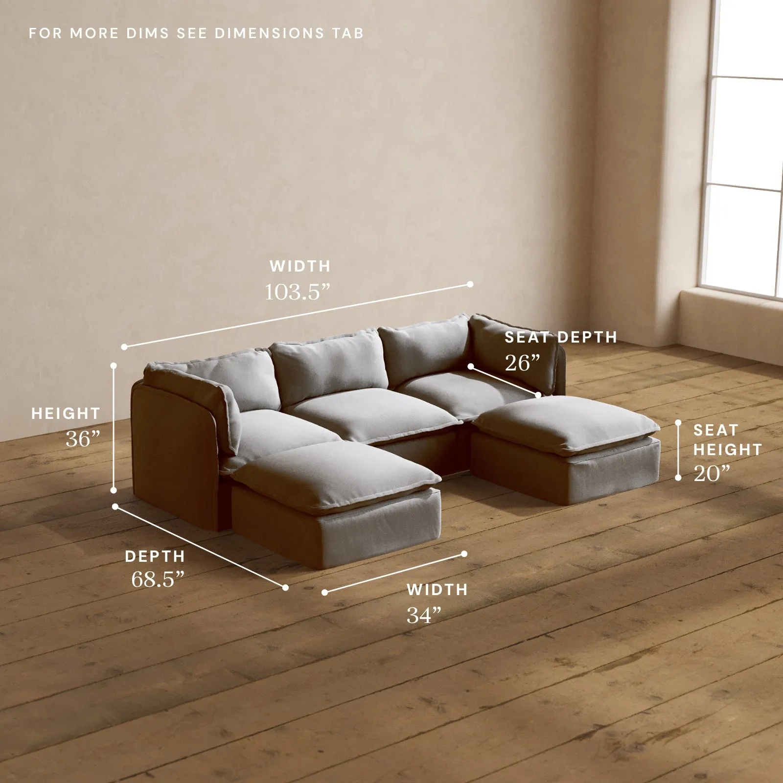 Modular Washable 3-Seater U-Sectional in Pumice | Memorix  Seat | Contour Pillow