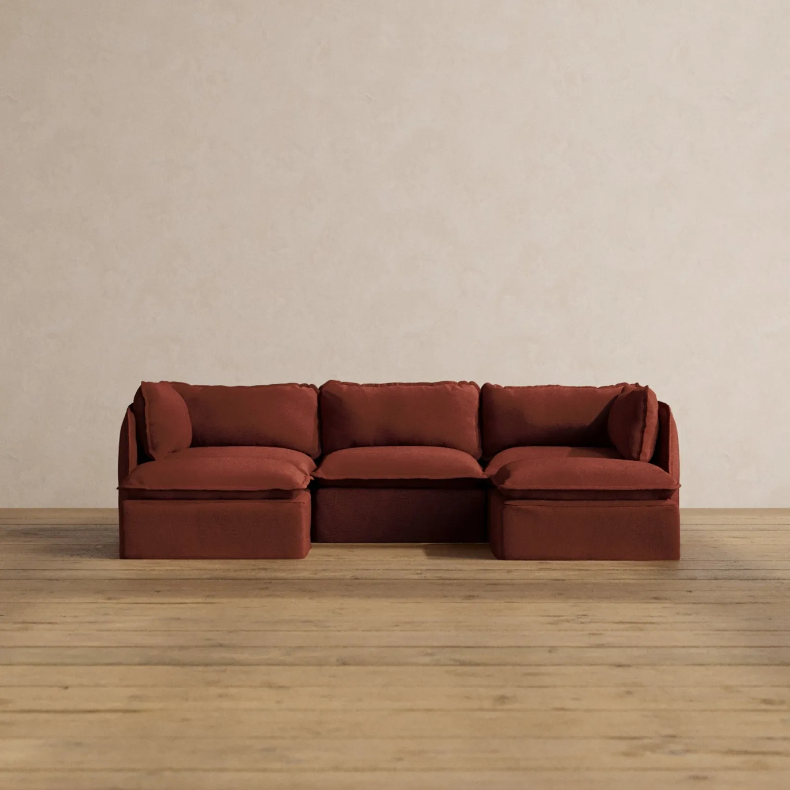 Modular Washable 3-Seater U-Sectional in Rust | Memorix  Seat | Contour Pillow