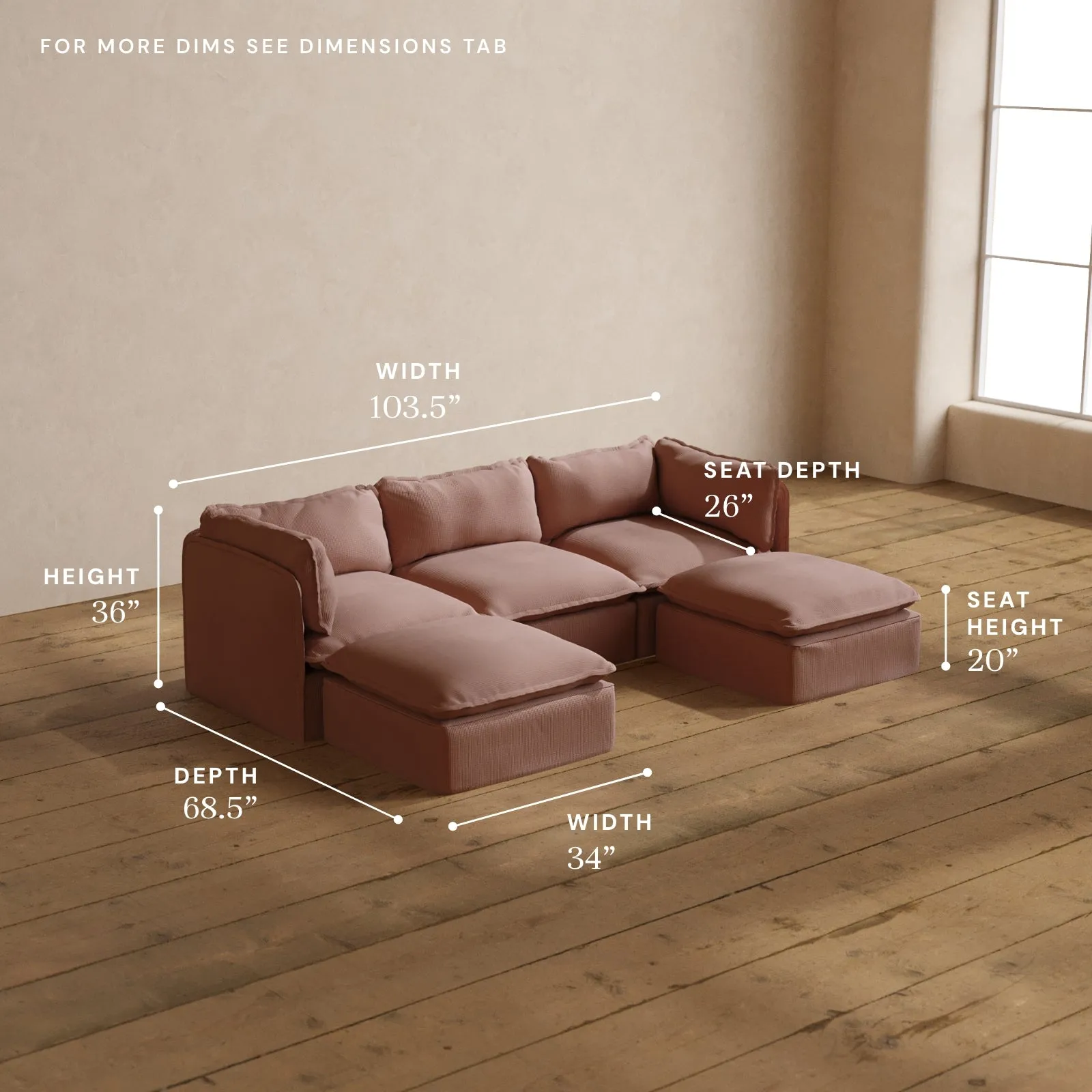 Modular Washable 3-Seater U-Sectional in Sakura | Memorix  Seat | Contour Pillow