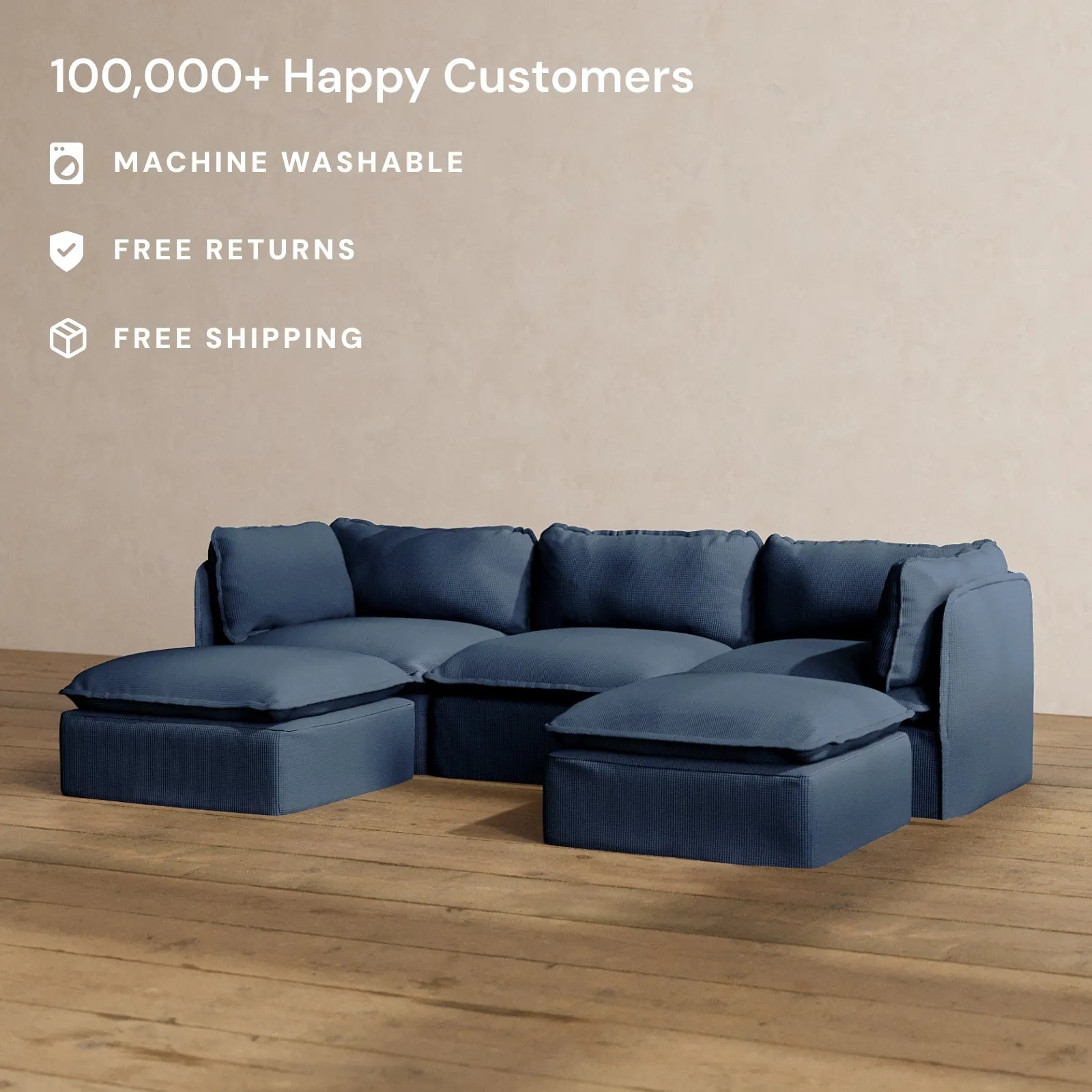 Modular Washable 3-Seater U-Sectional in Sumi | Memorix  Seat | Contour Pillow