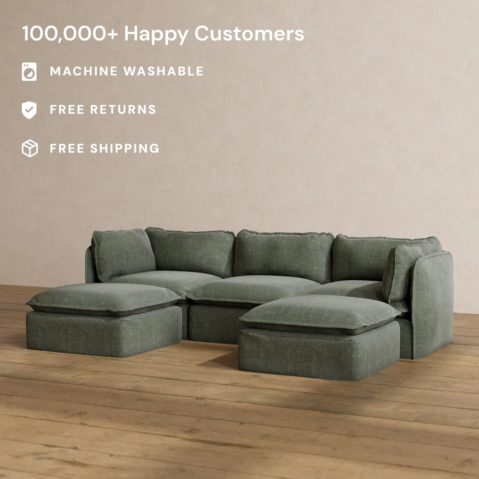 Modular Washable 3-Seater U-Sectional in Willow | Memorix  Seat | Contour Pillow