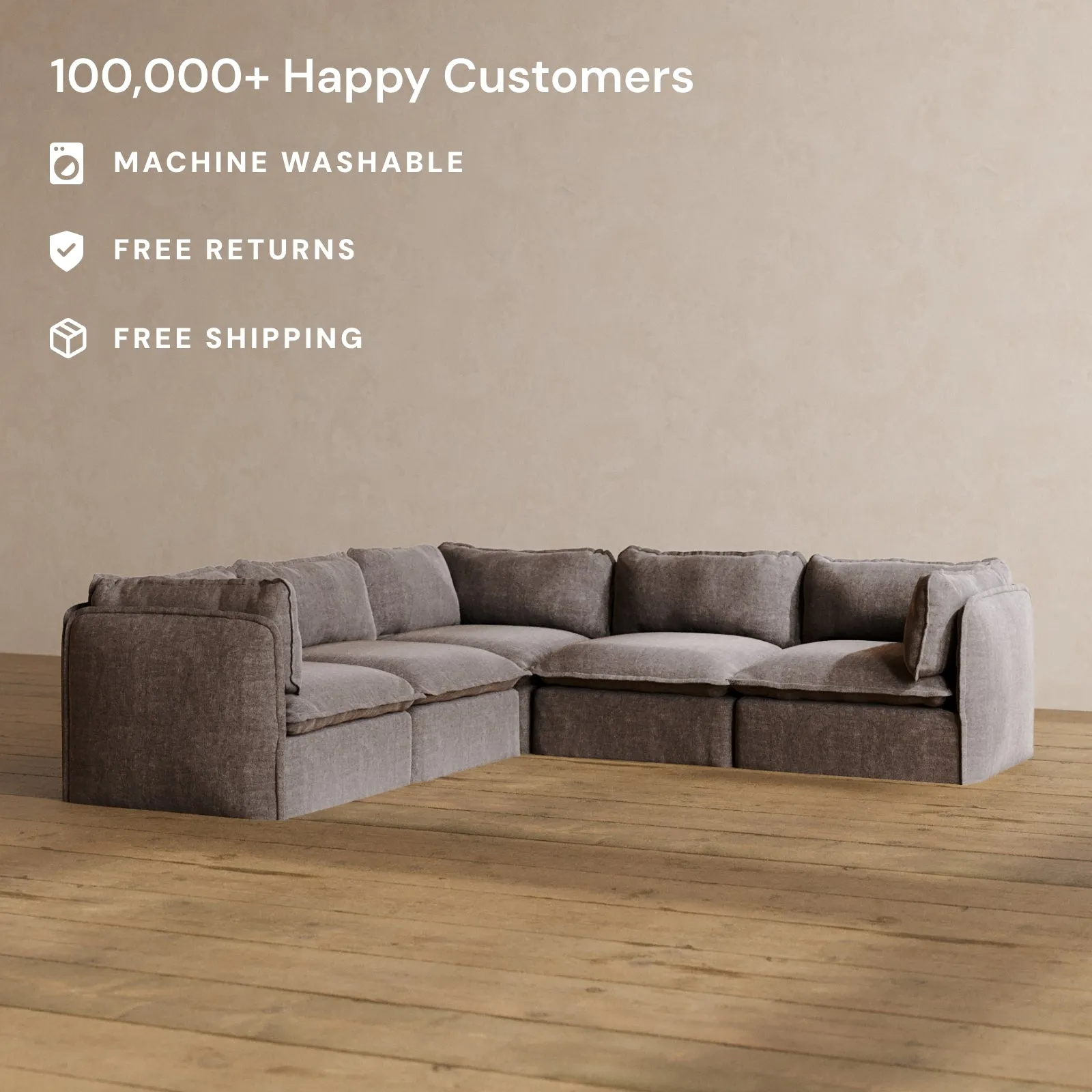Modular Washable 5-Seater Corner Sectional in Caviar | Memorix  Seat | Contour Pillow
