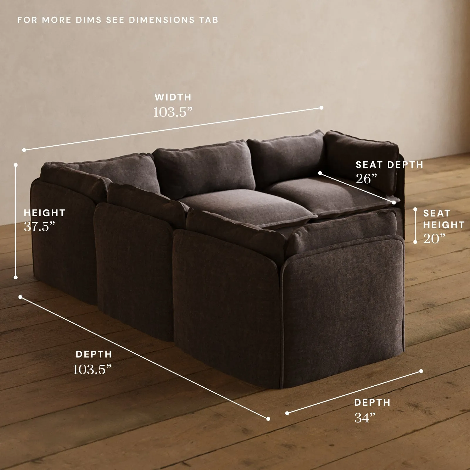 Modular Washable 5-Seater Corner Sectional in Caviar | Memorix  Seat | Contour Pillow