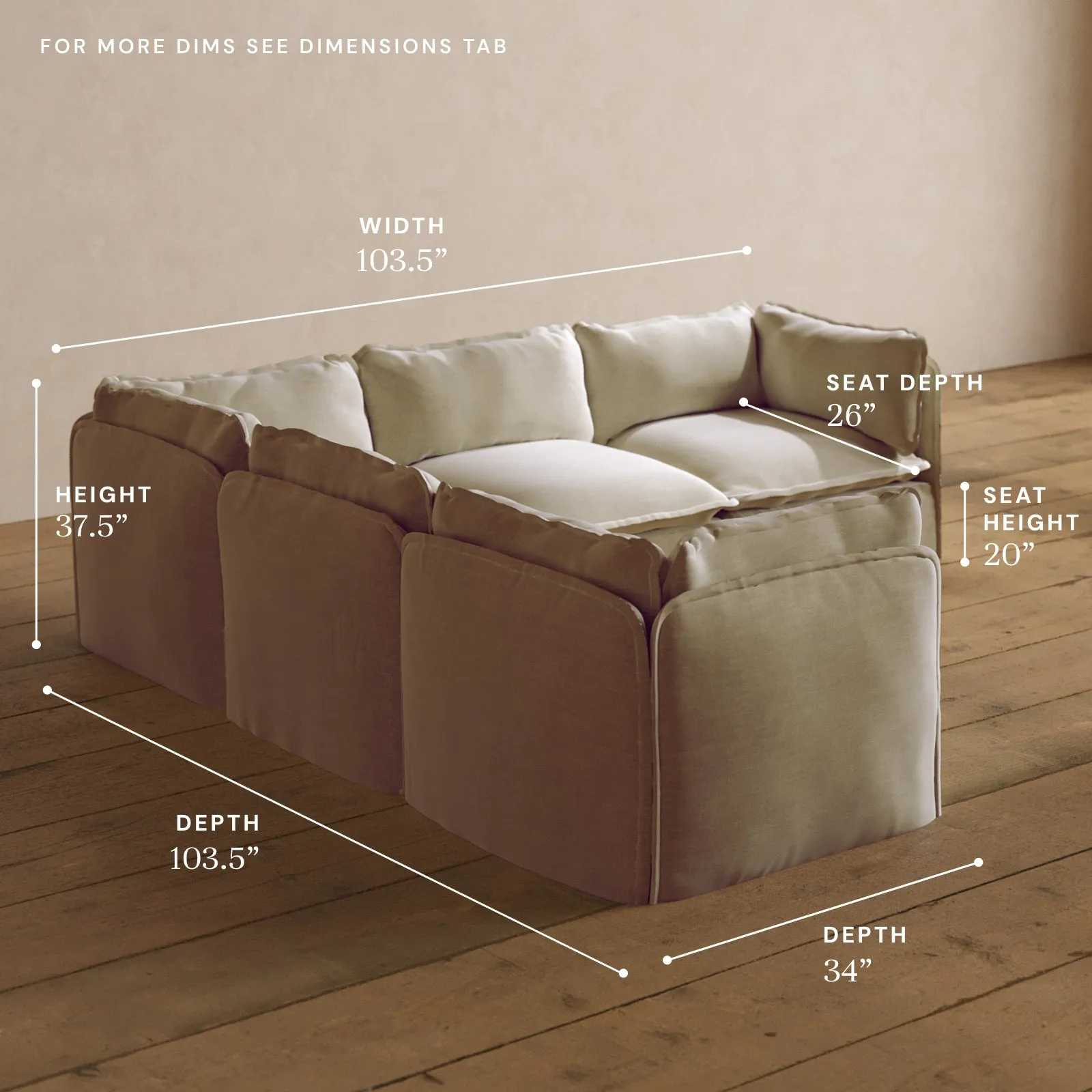 Modular Washable 5-Seater Corner Sectional in Coco | Memorix  Seat | Contour Pillow