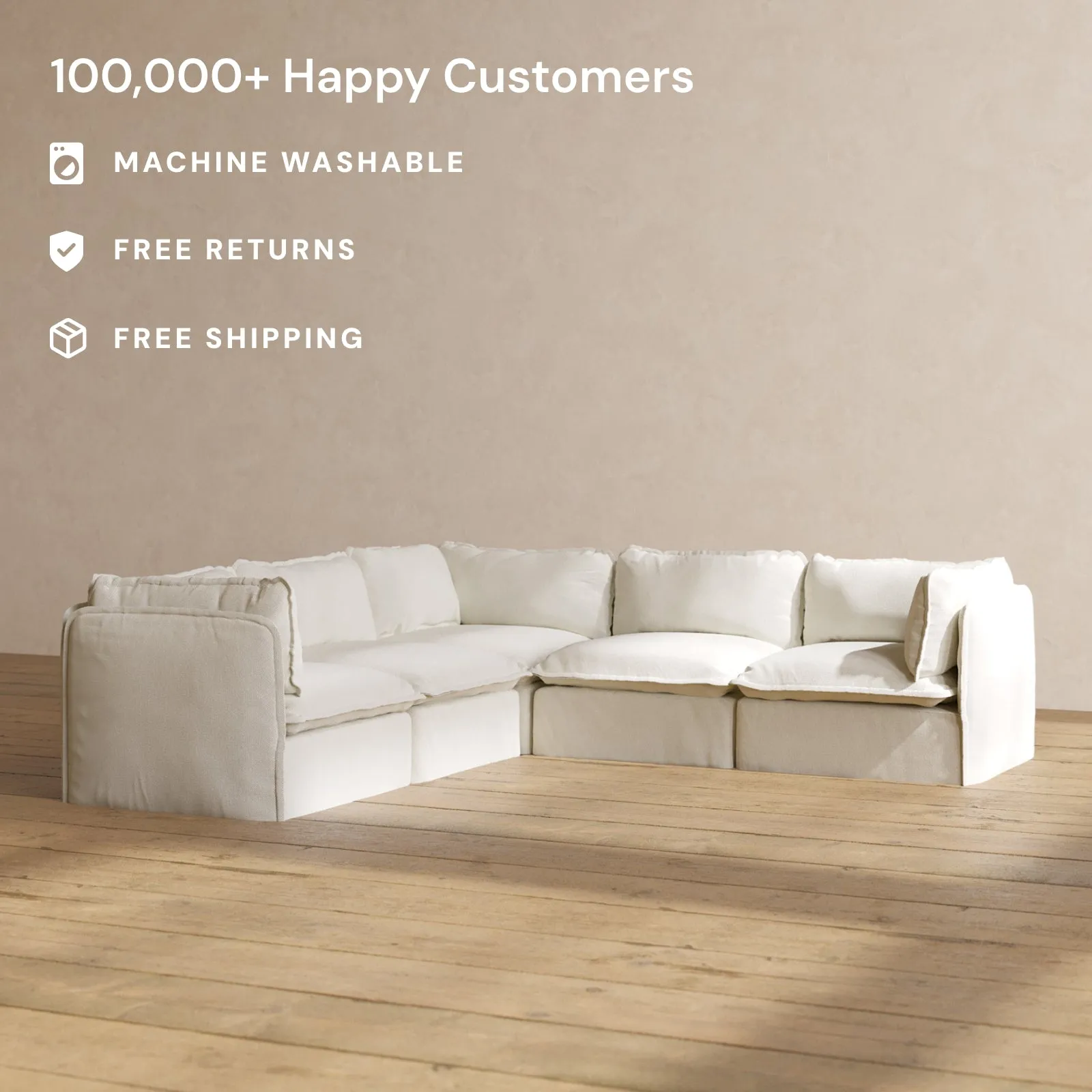 Modular Washable 5-Seater Corner Sectional in Eggshell | Memorix  Seat | Contour Pillow
