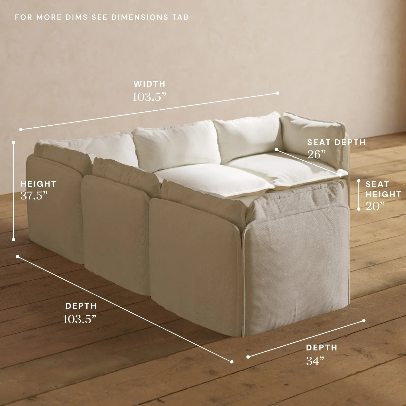 Modular Washable 5-Seater Corner Sectional in Eggshell | Memorix  Seat | Contour Pillow