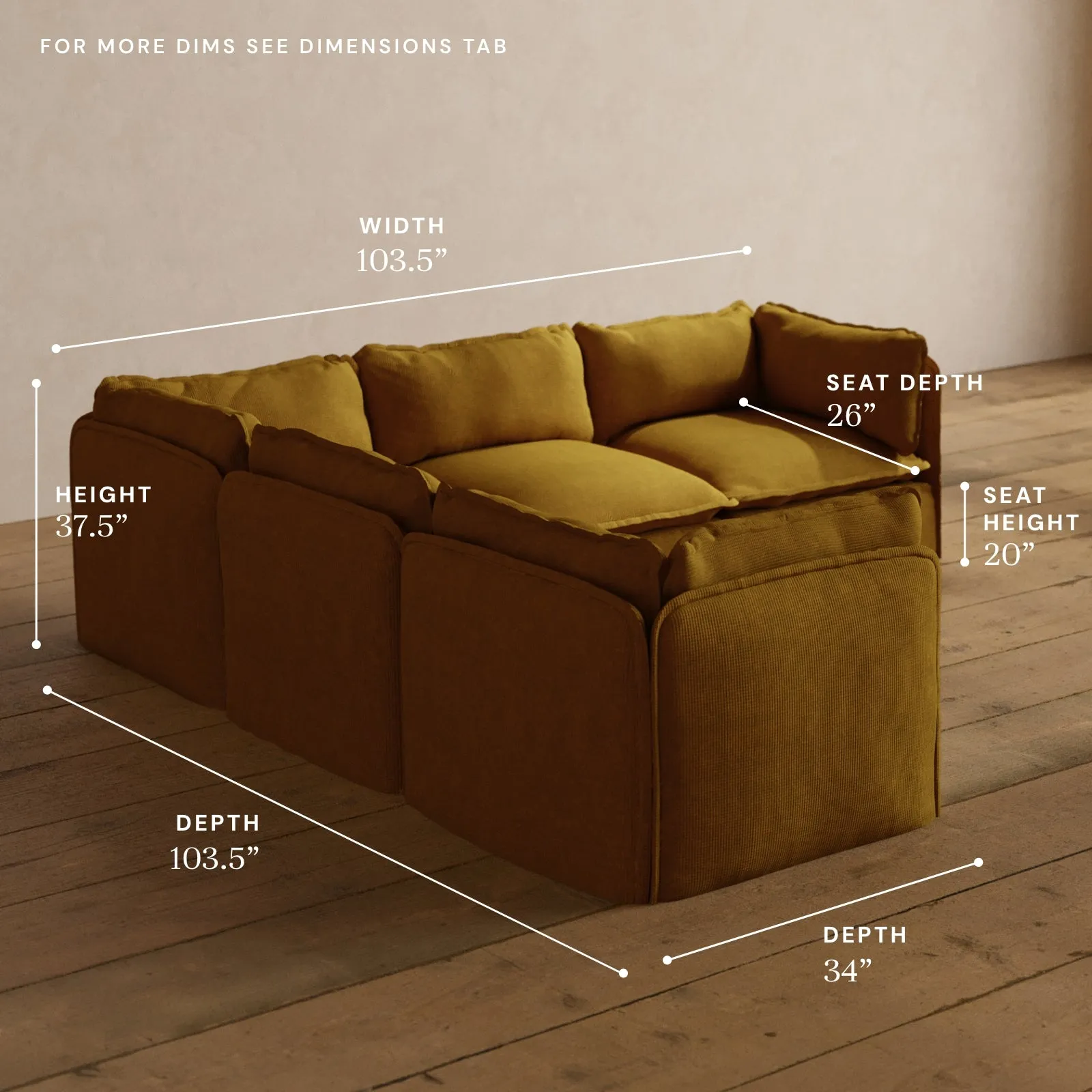 Modular Washable 5-Seater Corner Sectional in Kiiro | Memorix  Seat | Contour Pillow