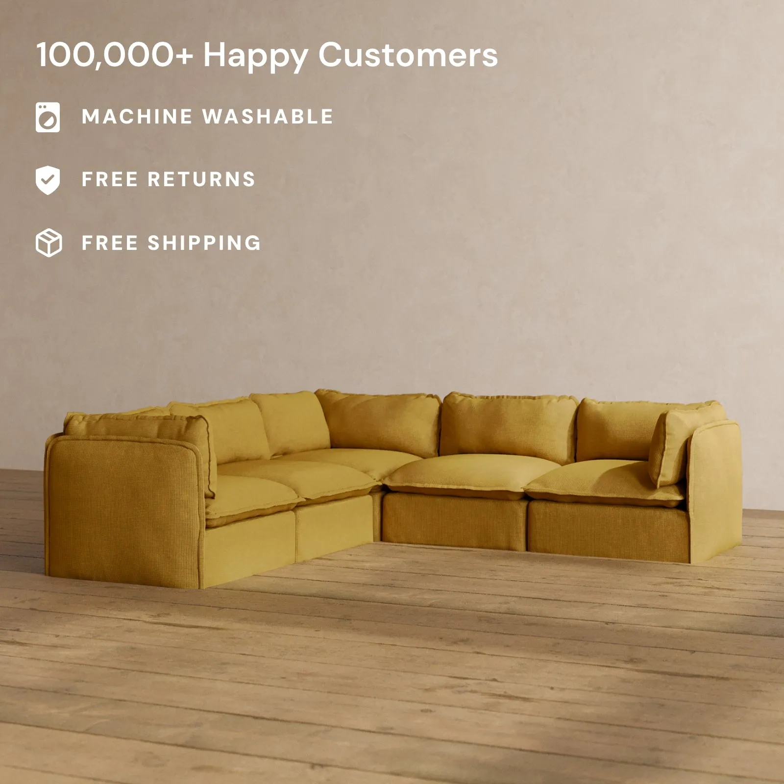 Modular Washable 5-Seater Corner Sectional in Kiiro | Memorix  Seat | Contour Pillow