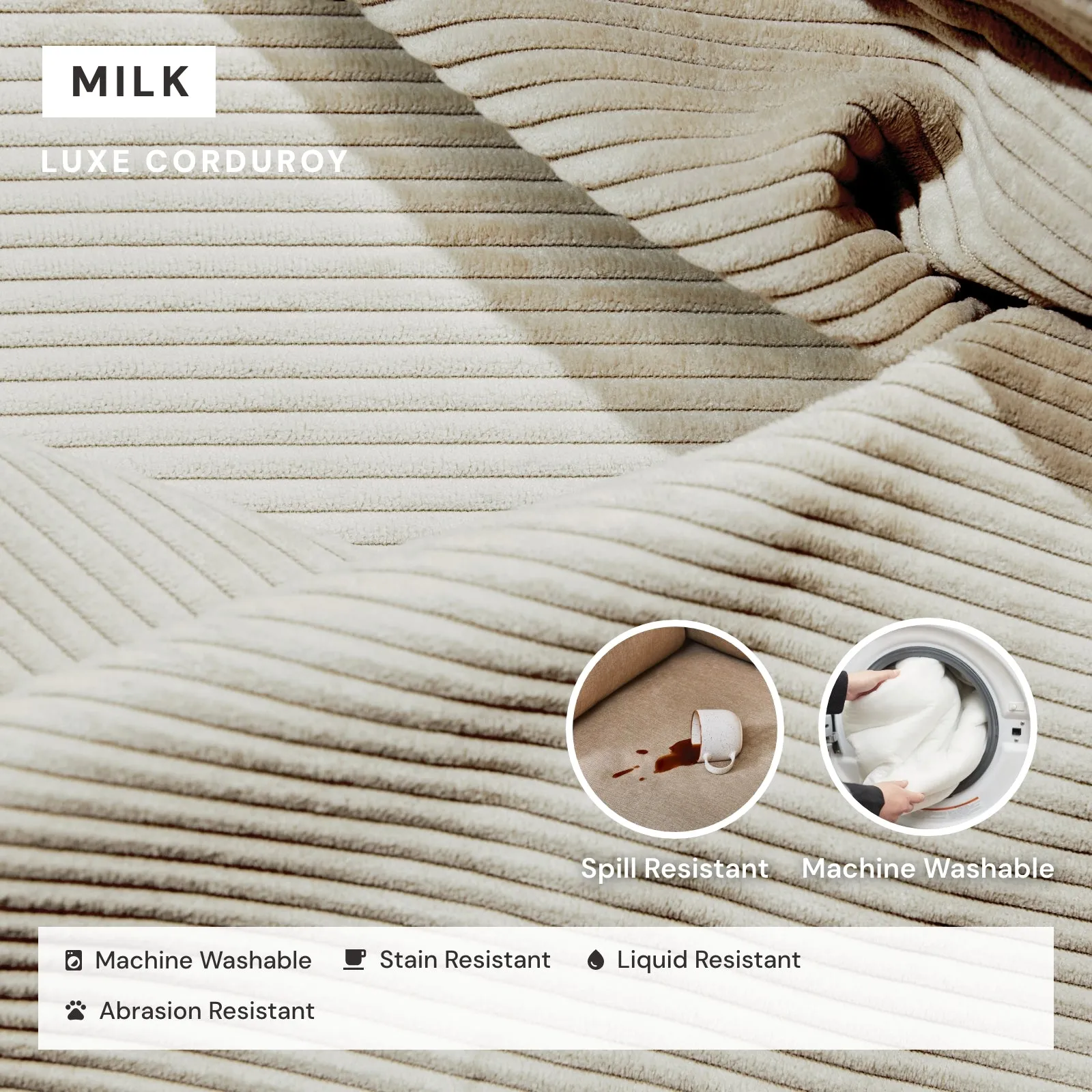 Modular Washable 5-Seater Corner Sectional in Milk | Memorix  Seat | Contour Pillow