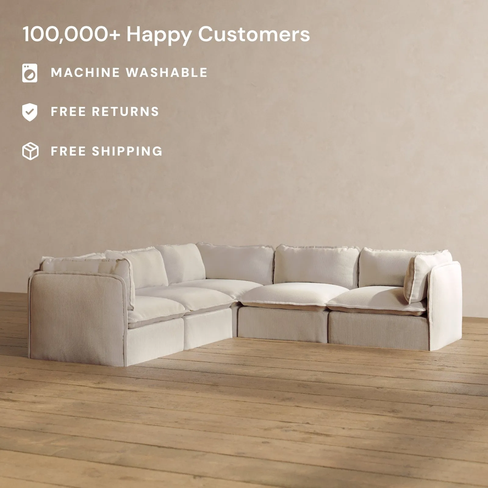 Modular Washable 5-Seater Corner Sectional in Milk | Memorix  Seat | Contour Pillow
