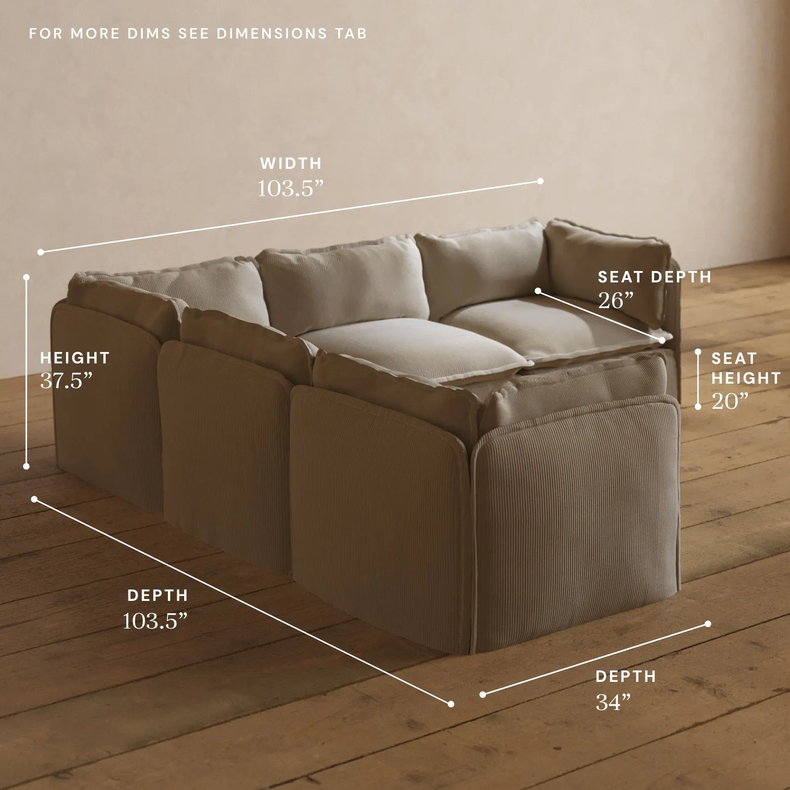 Modular Washable 5-Seater Corner Sectional in Milk | Memorix  Seat | Contour Pillow