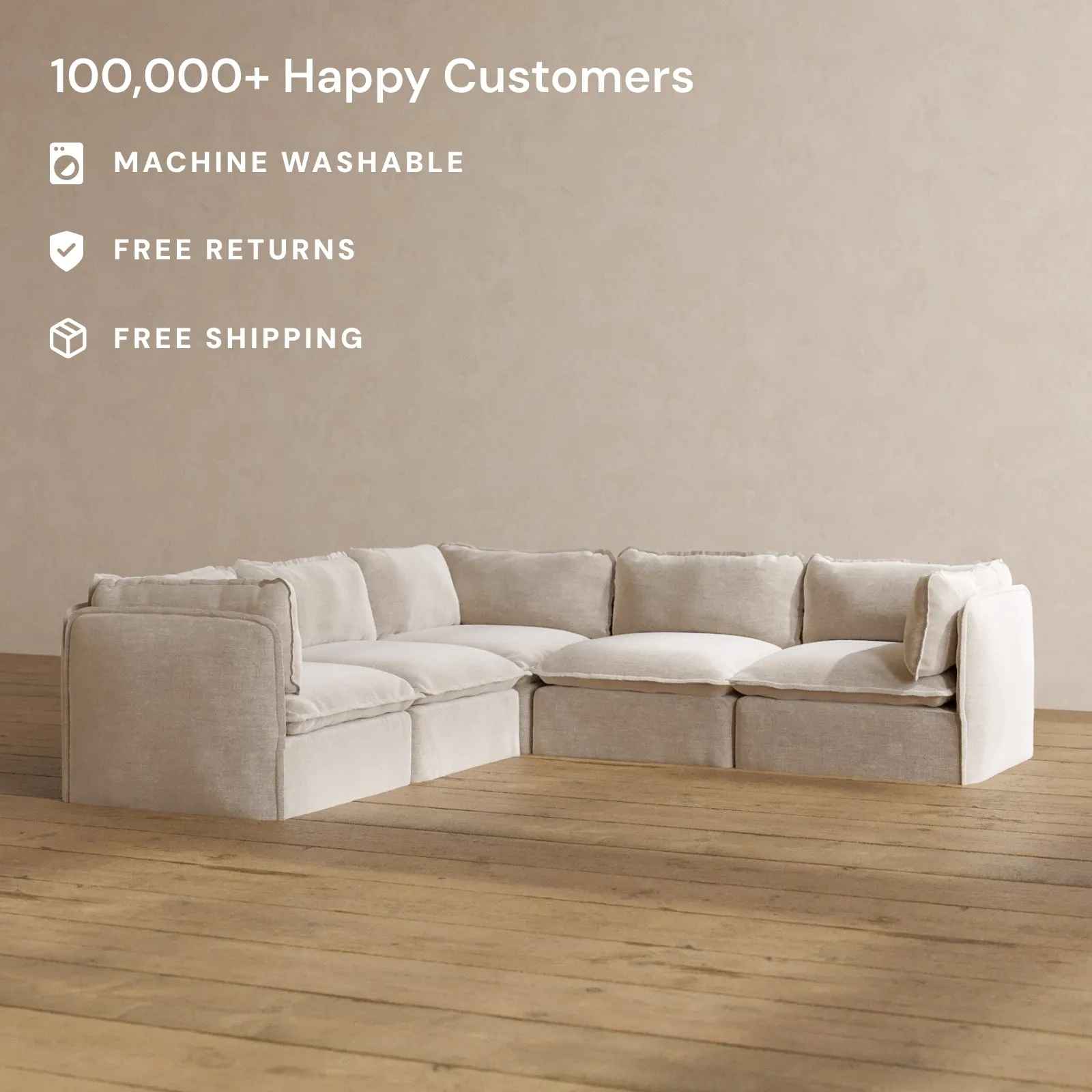 Modular Washable 5-Seater Corner Sectional in Mist | Memorix  Seat | Contour Pillow