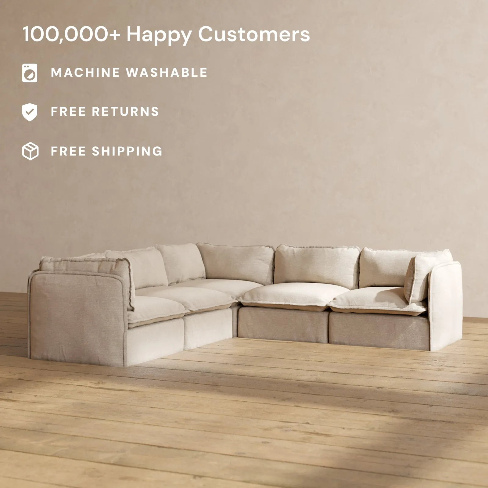 Modular Washable 5-Seater Corner Sectional in Oat | Memorix  Seat | Contour Pillow