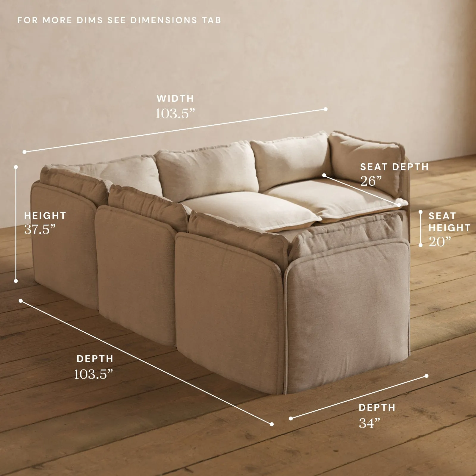 Modular Washable 5-Seater Corner Sectional in Oat | Memorix  Seat | Contour Pillow
