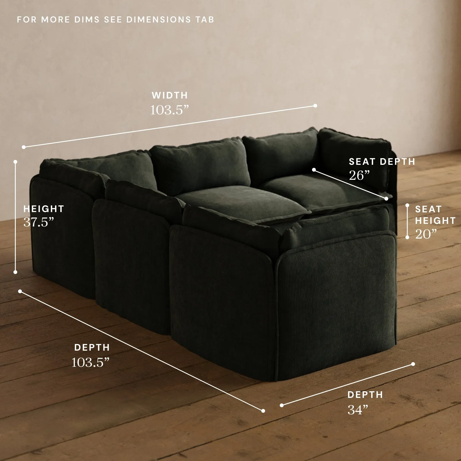 Modular Washable 5-Seater Corner Sectional in Olivine | Memorix  Seat | Contour Pillow
