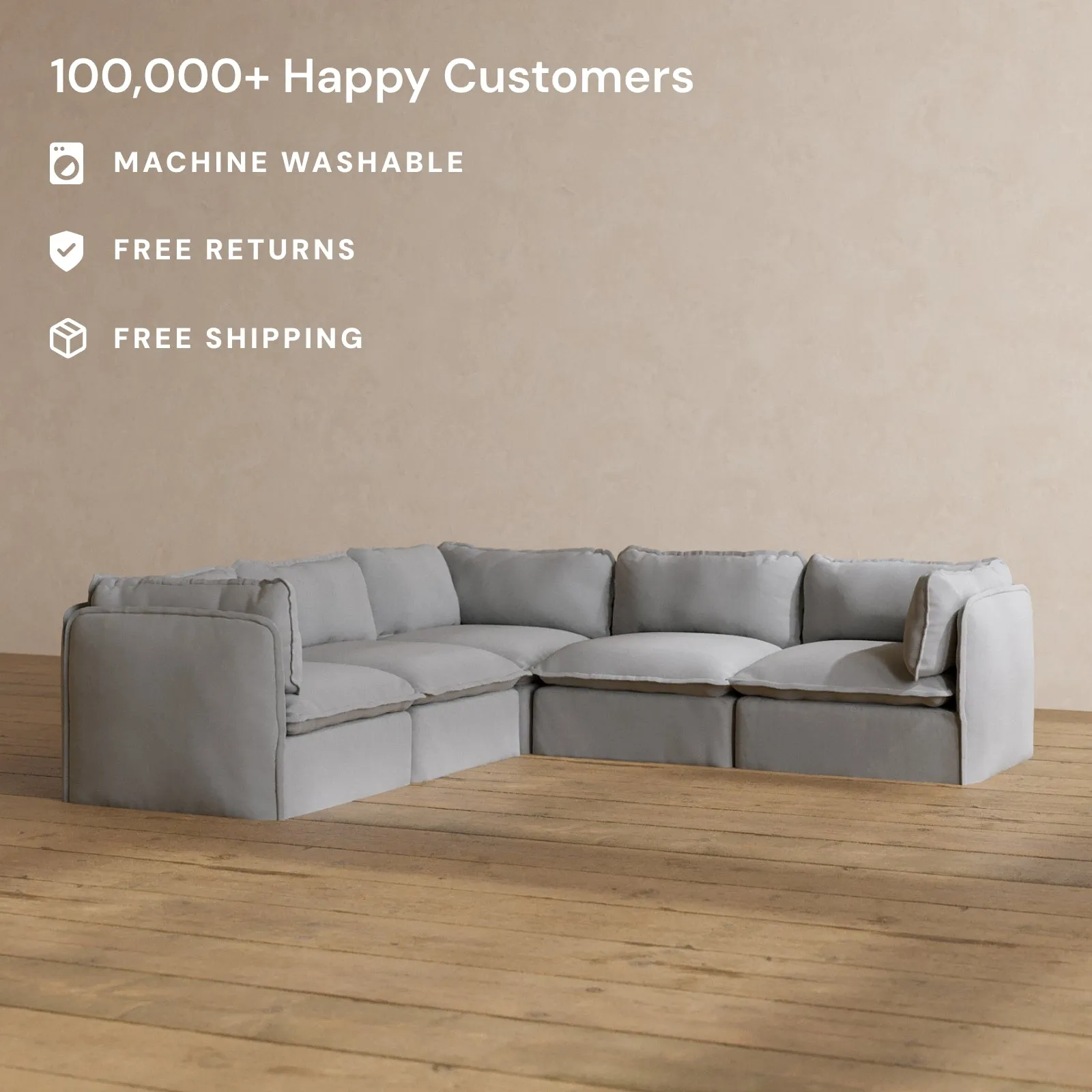 Modular Washable 5-Seater Corner Sectional in Pumice | Memorix  Seat | Contour Pillow