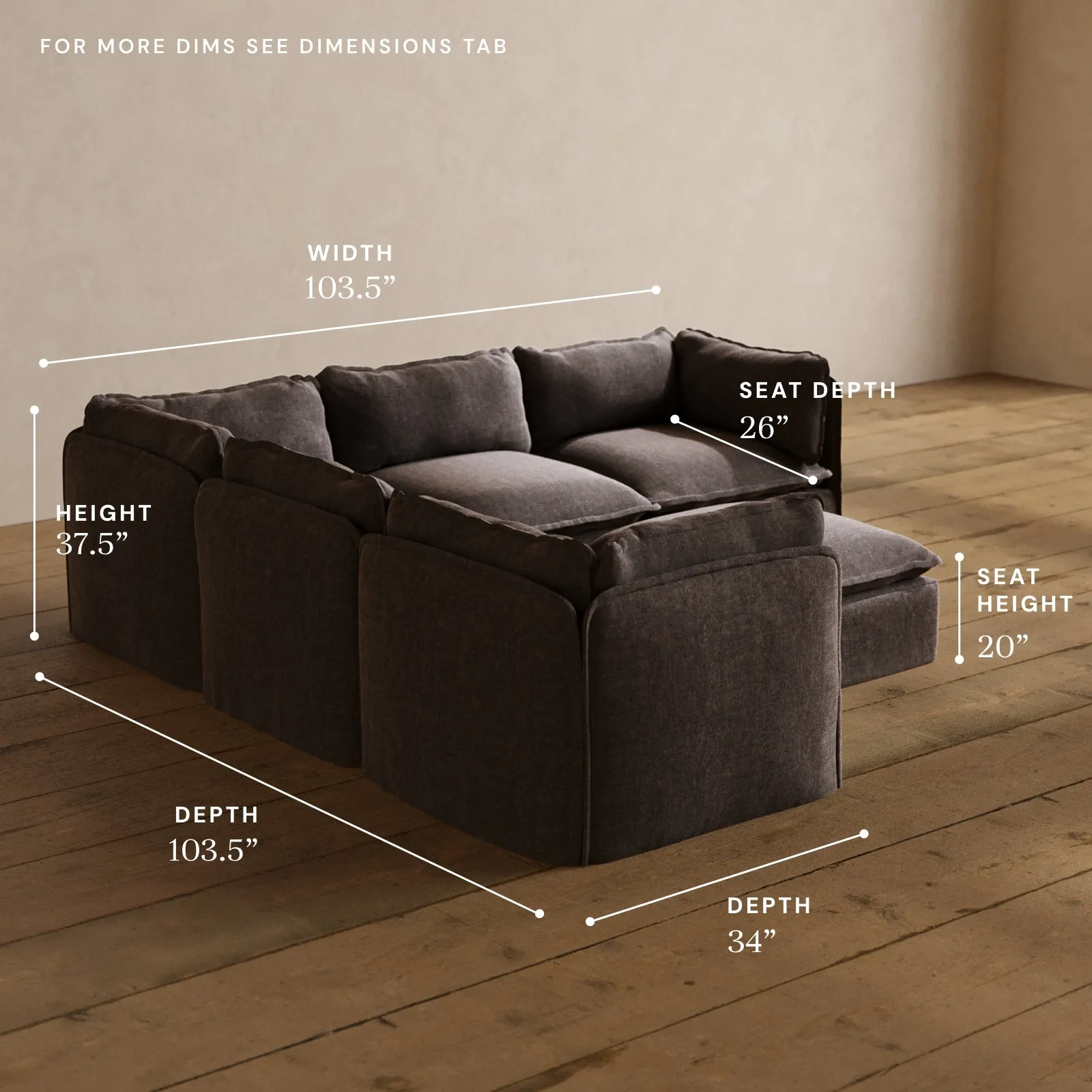 Modular Washable 5-Seater Corner Sectional   Ottoman in Caviar | Memorix  Seat | Contour Pillow