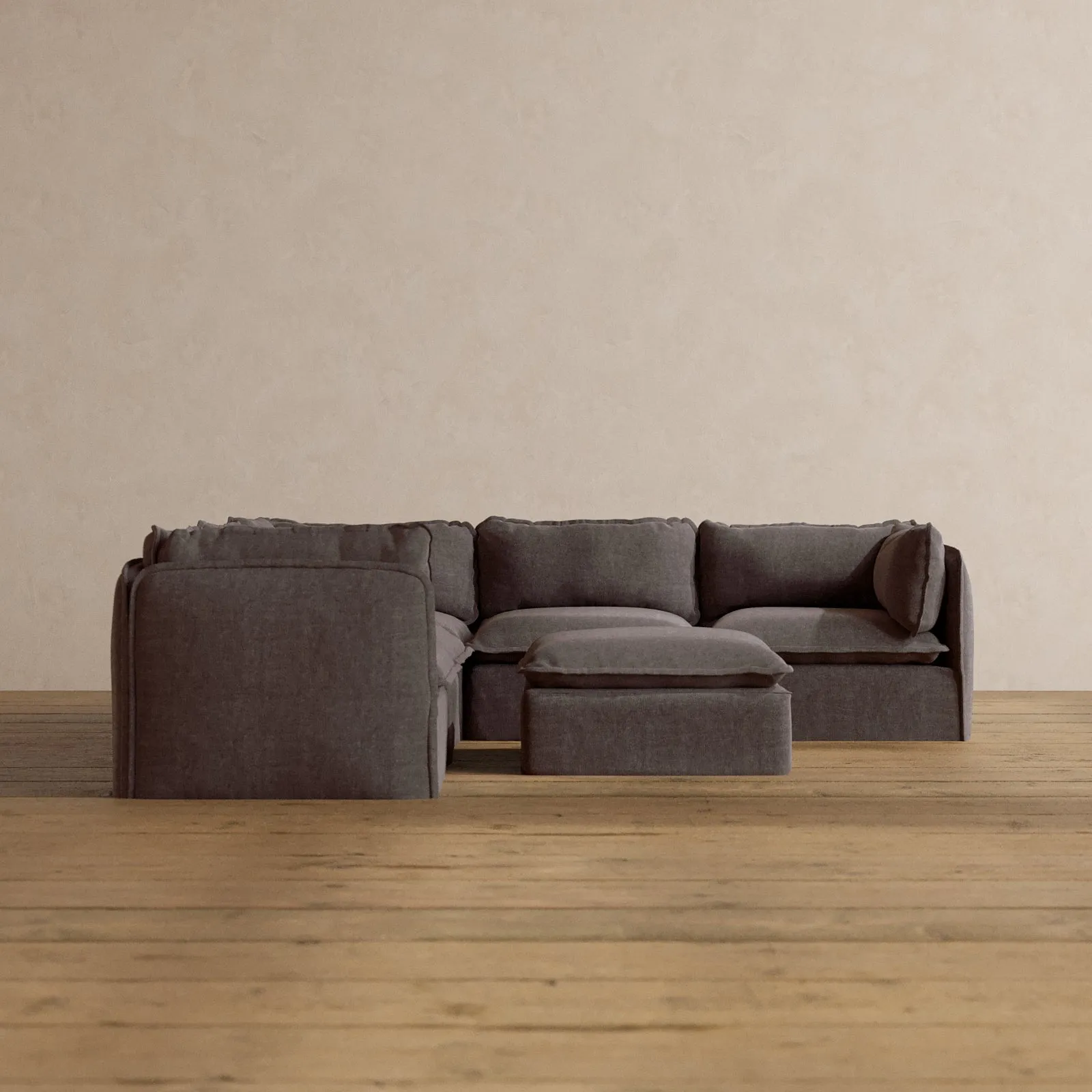 Modular Washable 5-Seater Corner Sectional   Ottoman in Caviar | Memorix  Seat | Contour Pillow