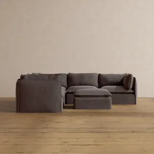 Modular Washable 5-Seater Corner Sectional   Ottoman in Caviar | Memorix  Seat | Contour Pillow