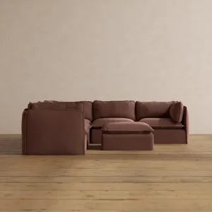 Modular Washable 5-Seater Corner Sectional   Ottoman in Chestnut | Memorix  Seat | Contour Pillow