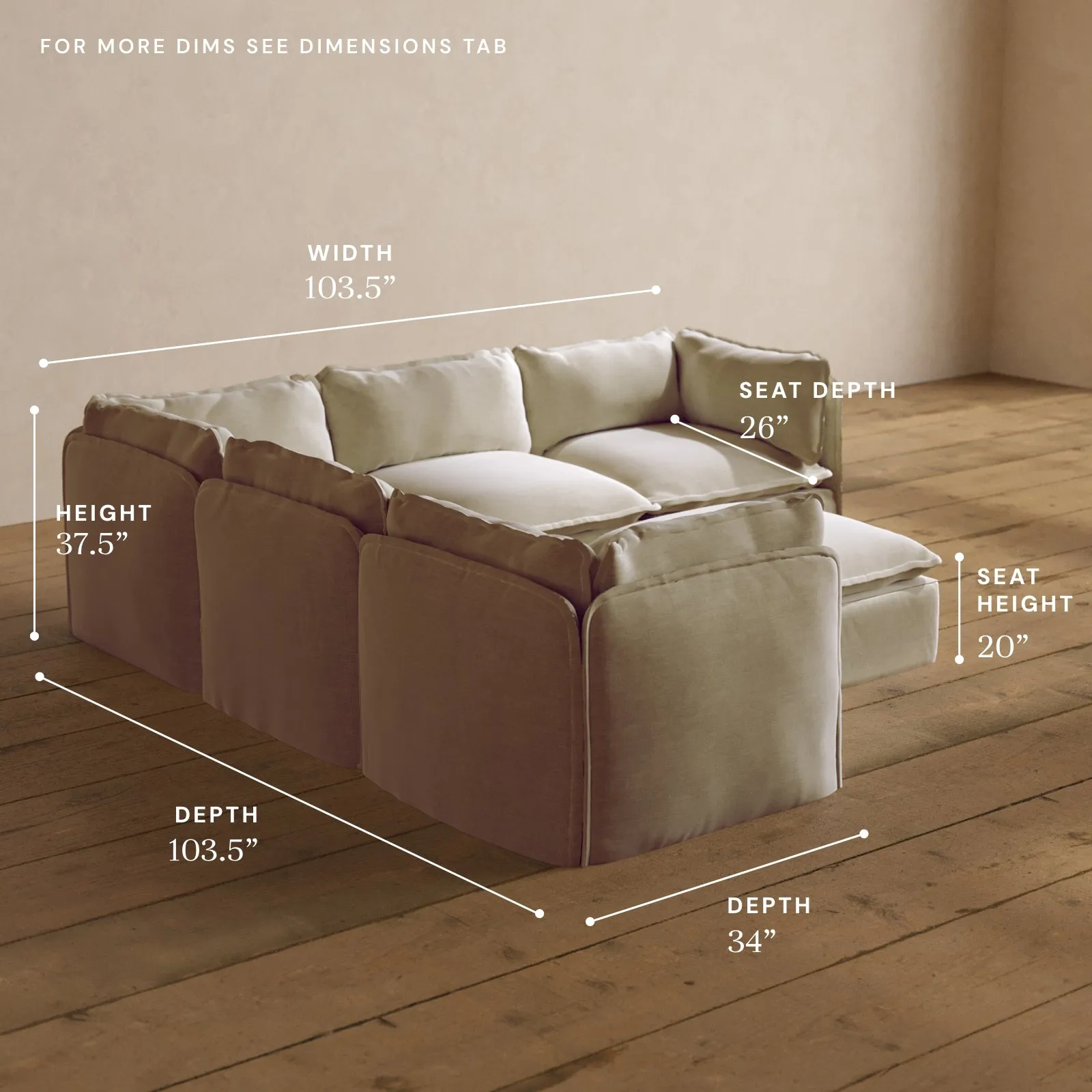 Modular Washable 5-Seater Corner Sectional   Ottoman in Coco | Memorix  Seat | Contour Pillow