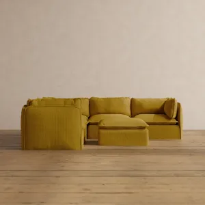 Modular Washable 5-Seater Corner Sectional   Ottoman in Kiiro | Memorix  Seat | Contour Pillow