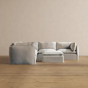 Modular Washable 5-Seater Corner Sectional   Ottoman in Milk | Memorix  Seat | Contour Pillow