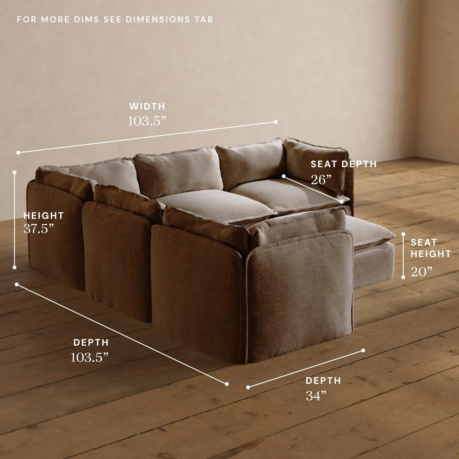 Modular Washable 5-Seater Corner Sectional   Ottoman in Mist | Memorix  Seat | Contour Pillow