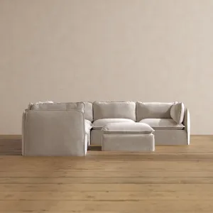 Modular Washable 5-Seater Corner Sectional   Ottoman in Mist | Memorix  Seat | Contour Pillow