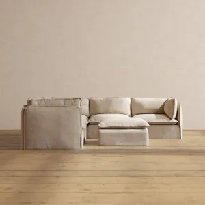 Modular Washable 5-Seater Corner Sectional   Ottoman in Oat | Memorix  Seat | Contour Pillow
