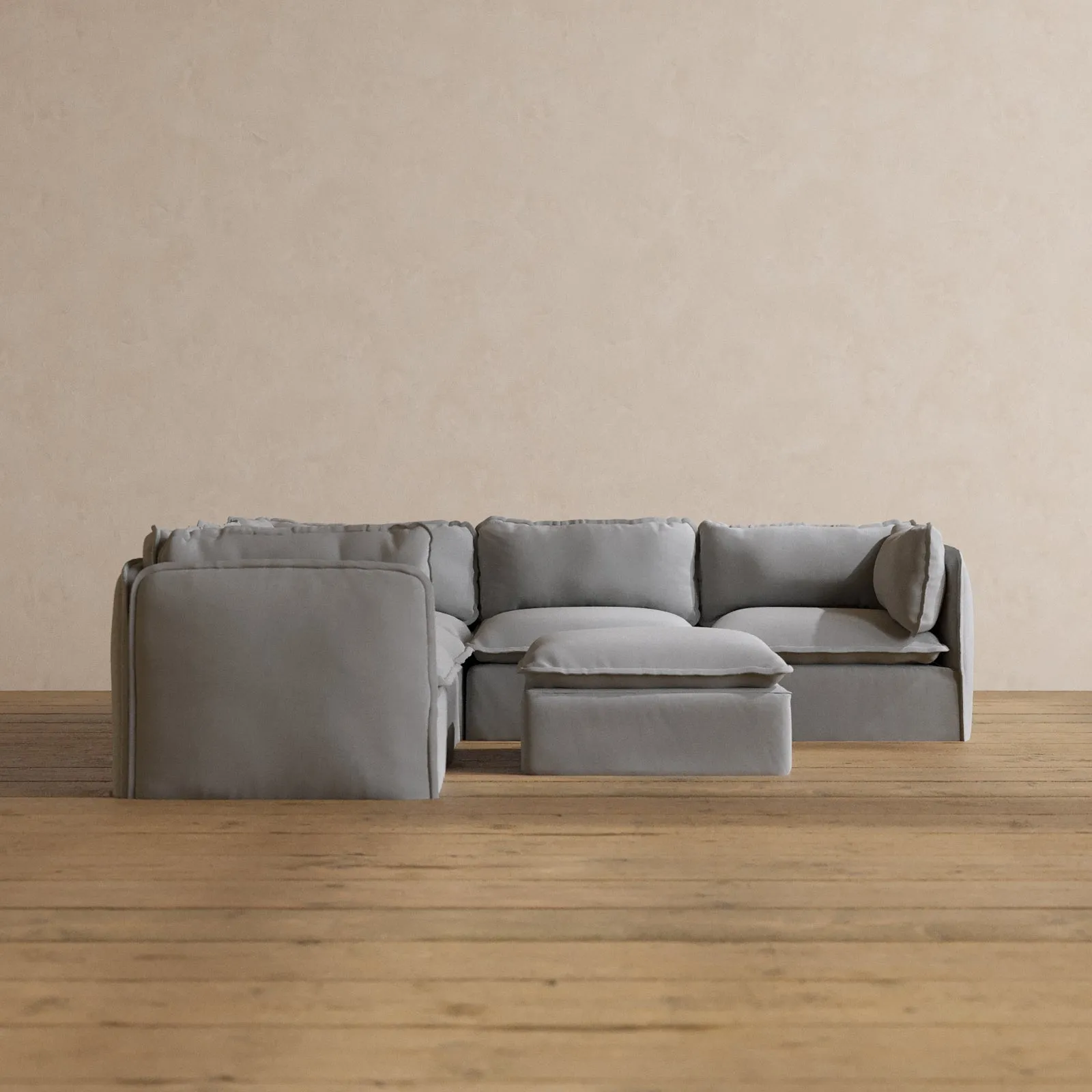 Modular Washable 5-Seater Corner Sectional   Ottoman in Pumice | Memorix  Seat | Contour Pillow