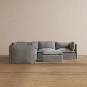 Modular Washable 5-Seater Corner Sectional   Ottoman in Pumice | Memorix  Seat | Contour Pillow