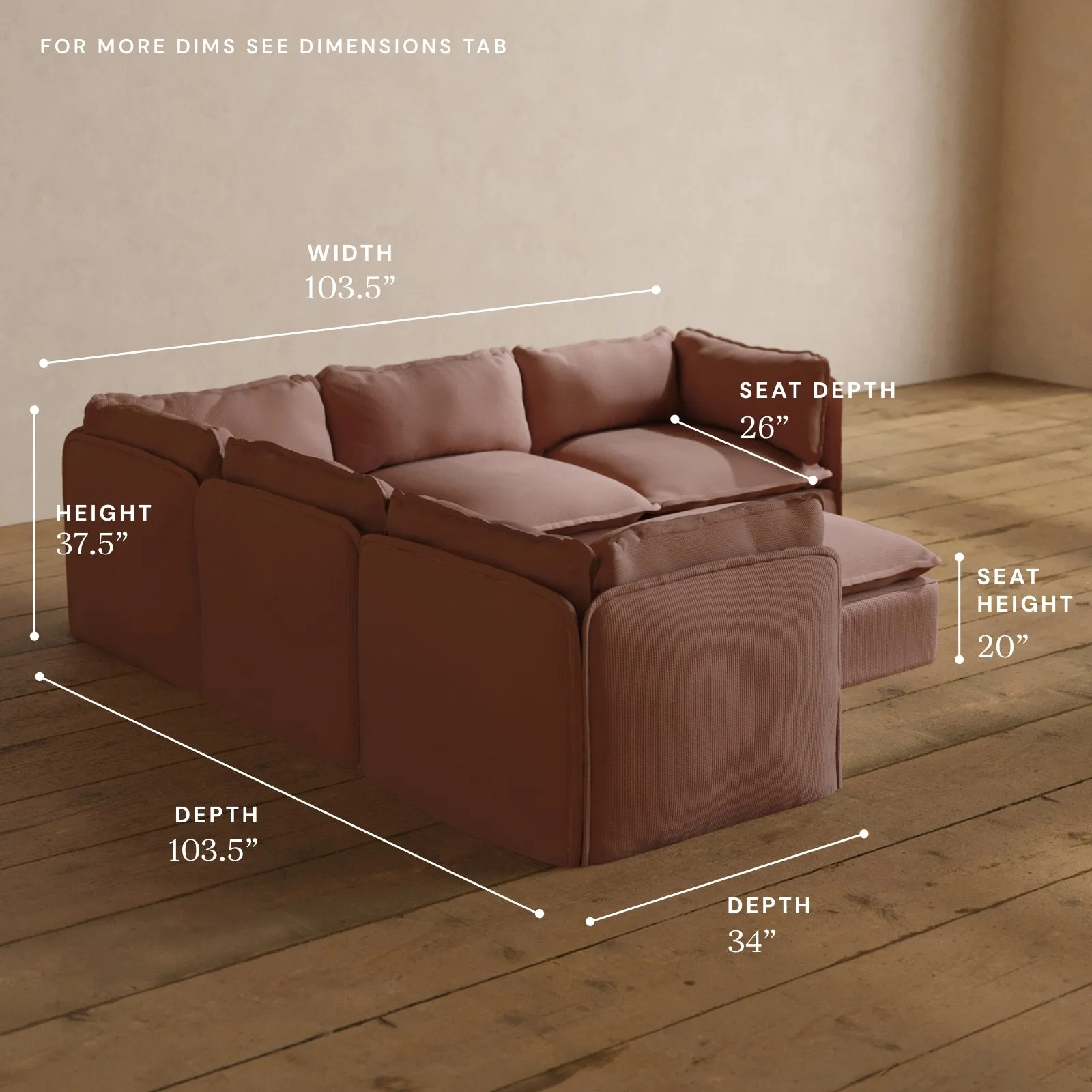 Modular Washable 5-Seater Corner Sectional   Ottoman in Sakura | Memorix  Seat | Contour Pillow