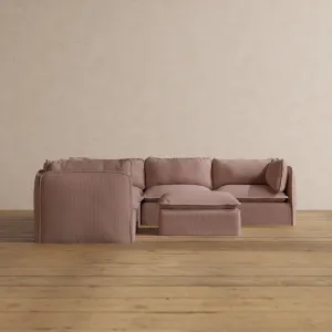 Modular Washable 5-Seater Corner Sectional   Ottoman in Sakura | Memorix  Seat | Contour Pillow