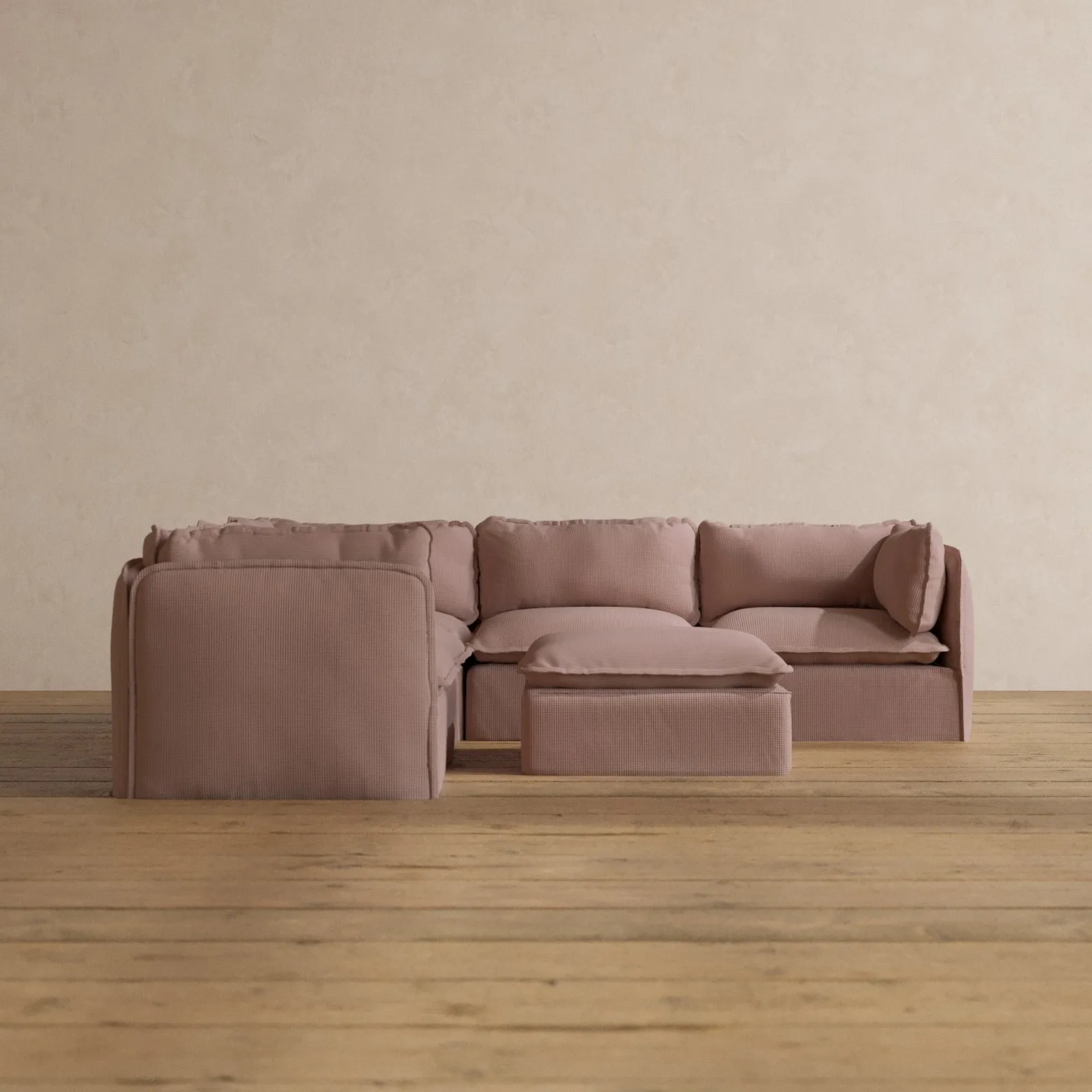 Modular Washable 5-Seater Corner Sectional   Ottoman in Sakura | Memorix  Seat | Contour Pillow