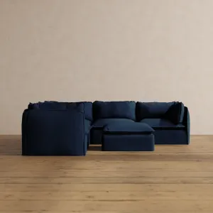 Modular Washable 5-Seater Corner Sectional   Ottoman in Sumi | Memorix  Seat | Contour Pillow