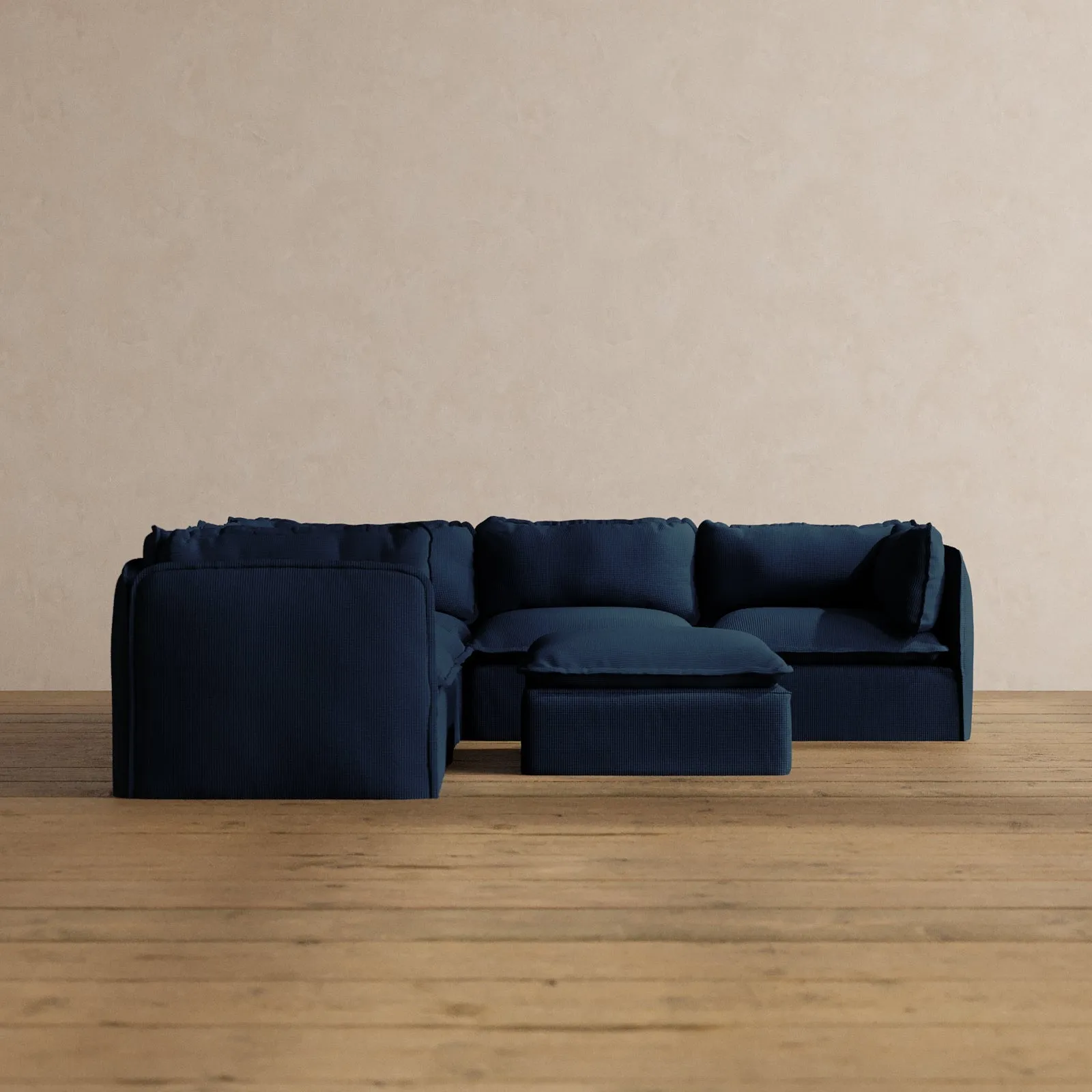Modular Washable 5-Seater Corner Sectional   Ottoman in Sumi | Memorix  Seat | Contour Pillow
