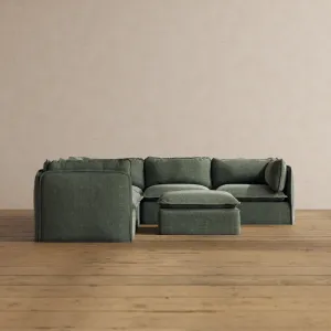 Modular Washable 5-Seater Corner Sectional   Ottoman in Willow | Memorix  Seat | Contour Pillow